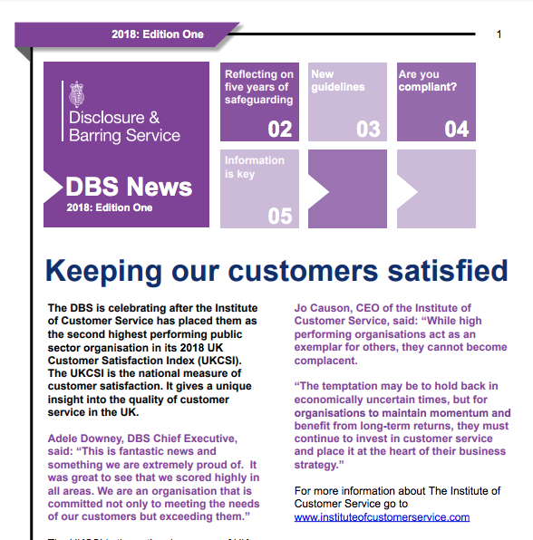 DBS Edition One: Disclosure and Barring Service (DBS) Newsletter.
